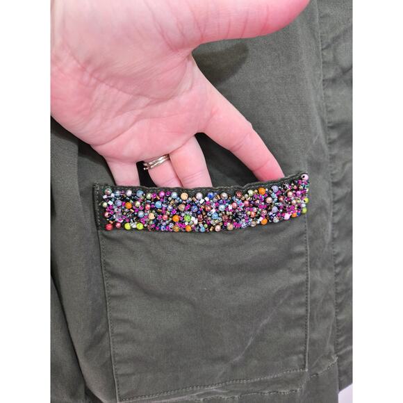 A NEW DAY Military Army Green Utility Jacket Colorful Beaded Gorpcore XXL - Picture 9 of 16